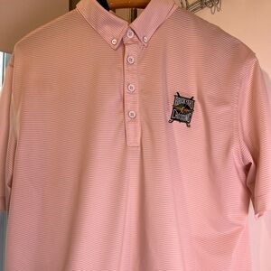 Adi Pure by AdidasLight Pink/white stripe Golf polo w/ Brickyard Crossing logo
